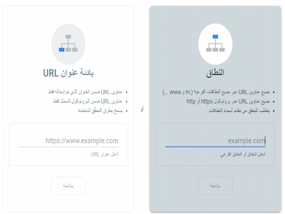اختيار نوع الخاصية (Domain vs URL Prefix)